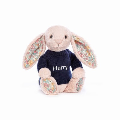 Jellycat Blossom Blush Bunny with Navy Jumper New Zealand | XURPJ3928